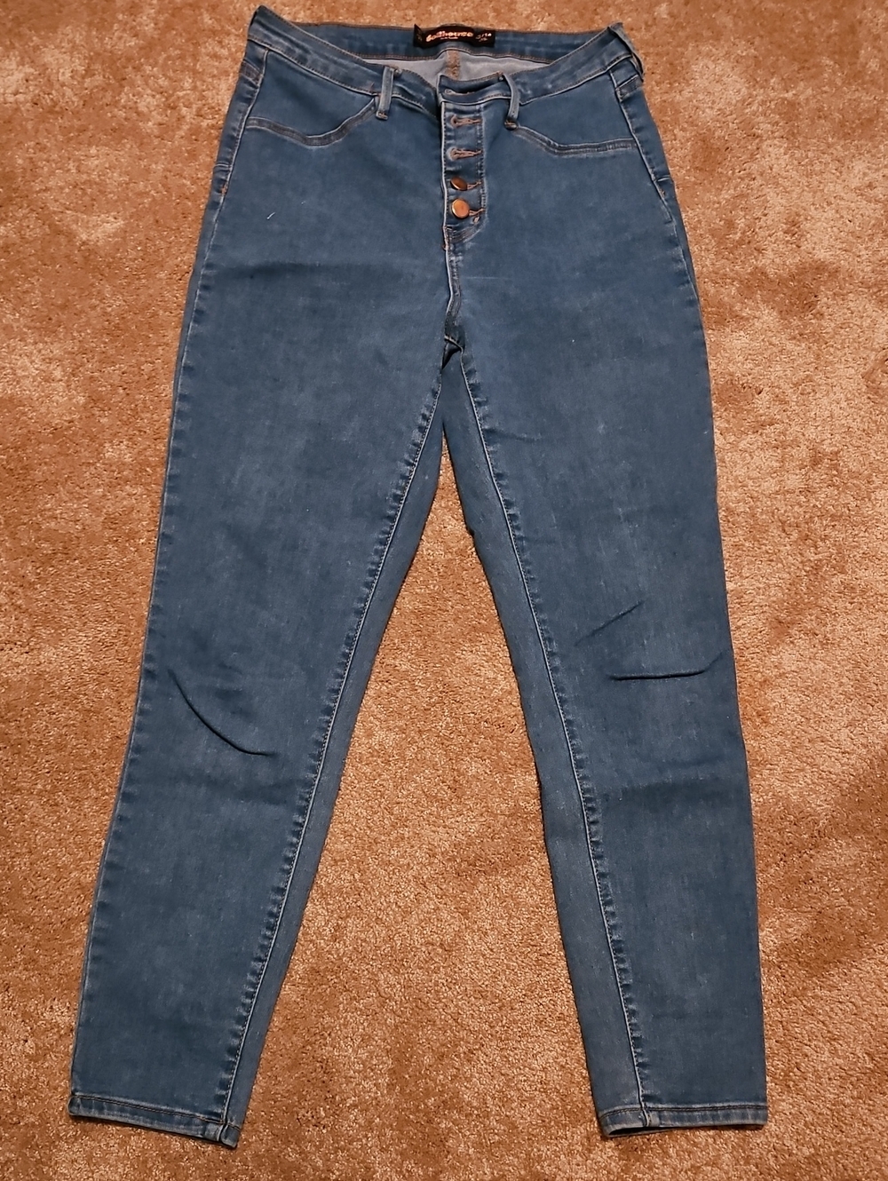 Dollhouse High-Rise Button-Fly Jeans in Blue Denim